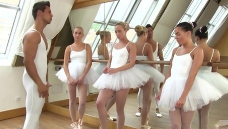 Cute ballerinas fuck their teacher in the hottest reverse gangbang session