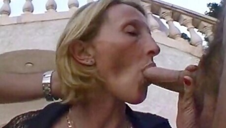 Blonde Mature French Slut Enjoys Outdoors Threesome