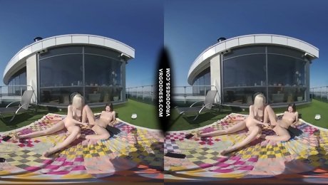 2 Hot Girls Rebeka Ruby And Ingrida Masturbating In The Sun With Glass Dildos Bubbles And Sunbathing