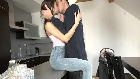 After walking Evelina Darling and her boyfriend enjoy sex on the chair