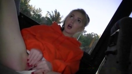 Natalie Lust gets horny and masturbates in a moving car