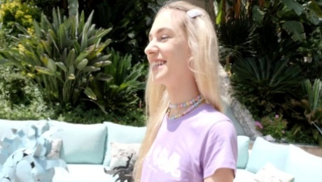 POV video of small tits blondie Chanel Shortcake giving head