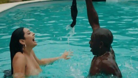 Smooth interracial fucking by the pool makes Marishax moan