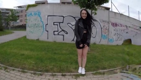 Stranger fucks young brunette for money