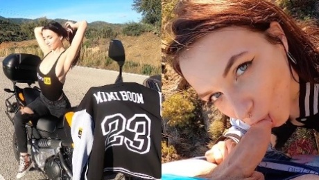 Sunny Day for a Motorcycle and a Sloppy Outdoor Mountain Blowjob near Gibraltar - Mimi Boom