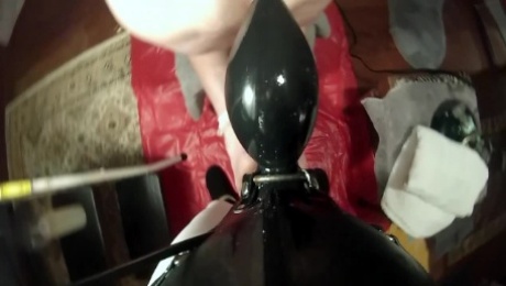 SUBMISSIVE HUSBAND-Strapon with Extreme Inflatable Buttplug
