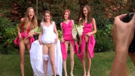Young Bride And Her Bridesmaids Show Their Pussies