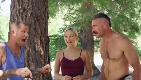 Katya Rodriguez gets banged in the woods by two horny hikers