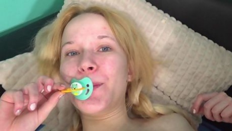 Blonde in baby clothes gets fucked hard