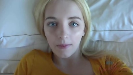 Adorable blonde babe with blue eyes, Kate Bloom did her best to make her roommate cum