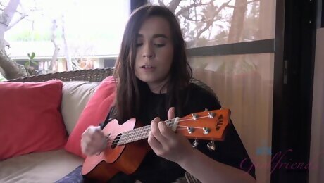 Naughty Amateur Brunette Ariel Playing Guitar